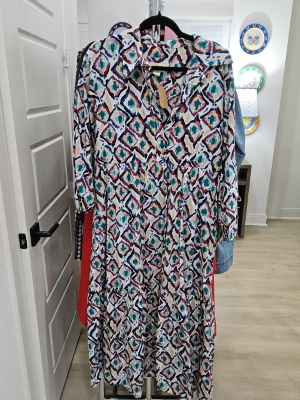 Anthropologie Maeve Abstract Print Top — Teal, Blue & Burgundy